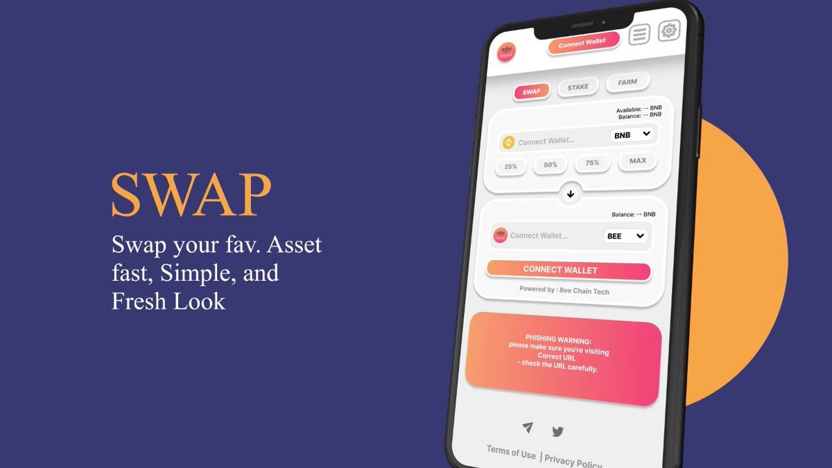 BeeChainDex's tweet photo. #BeeSwap is almost ready 🐝
You can set the token nominal with a percentage of 25, 50, 75 and 100. 
This makes transactions simpler 🐝

#BeeChain #BeeChainDex #BeeWallet #Crypto #Custom #Blockchain #Ecosystem #BeeAuditKYC https://t.co/aAyG7IouIk
