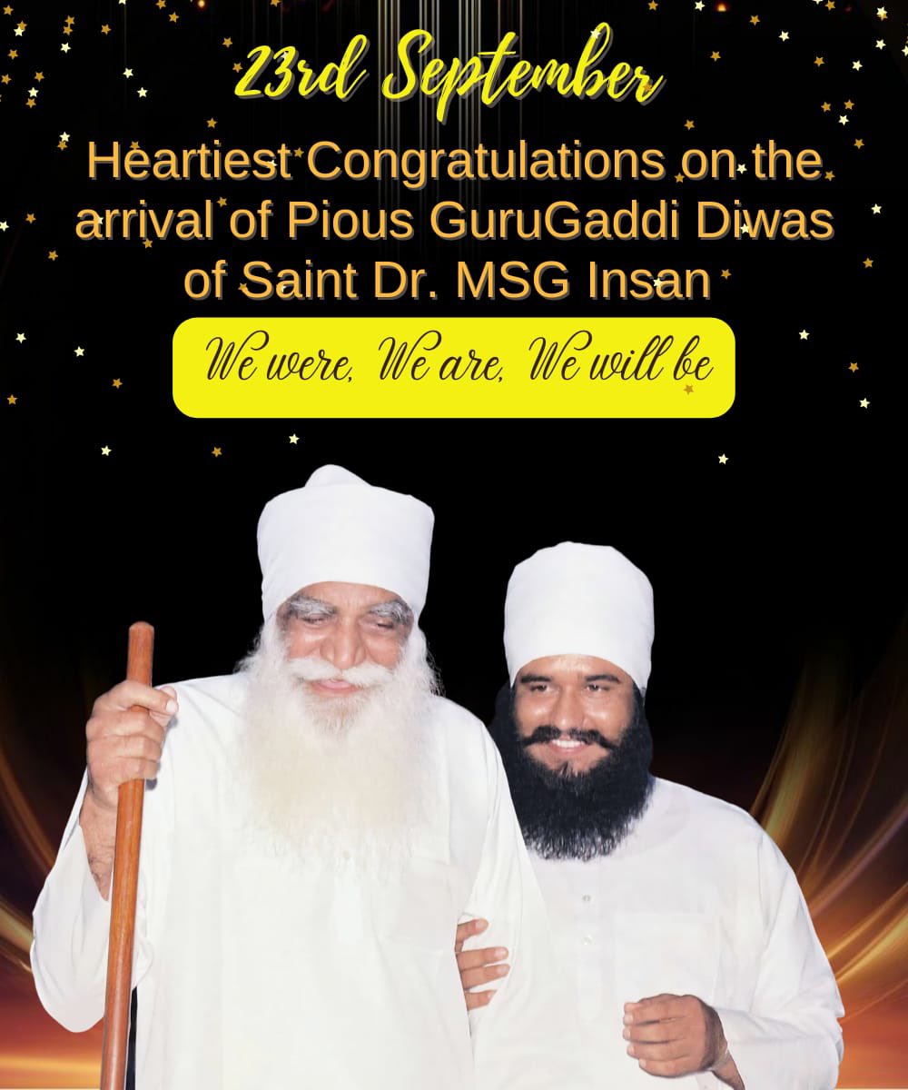 sneha1404's tweet photo. A single day that transformed the entire universe. It began with the spiritual unification of Shah Satnam Ji and Saint Gurmeet Ram Rahim Ji on September 23rd, 1990. Today, millions are living a blissful life and fulfilling their life purpose within this world
#GurgaddiDiwas https://t.co/O9FwkqfMhy