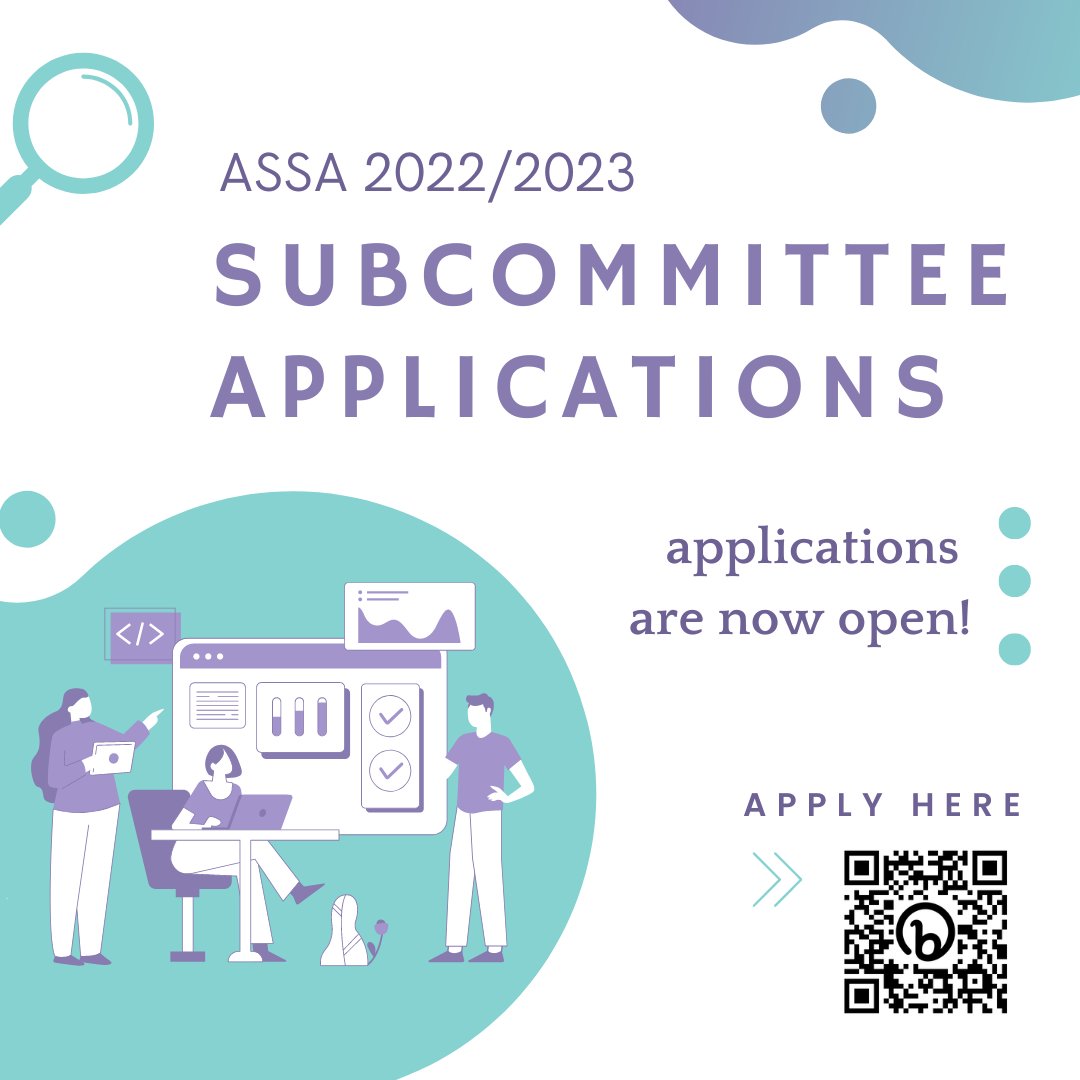 🎉 ASSA 2022/23 SUBCOMMITTEE APPLICATIONS NOW OPEN 🎉

Find more information on how to apply here! bit.ly/joinASSA

🎙 Podcast
📖 Academics
🎟 Events
🌎 InciSioN Australasia (Global Surgery)
💰 Sponsorship

Applications close 11.59pm AEST on Sunday the 2nd of October.