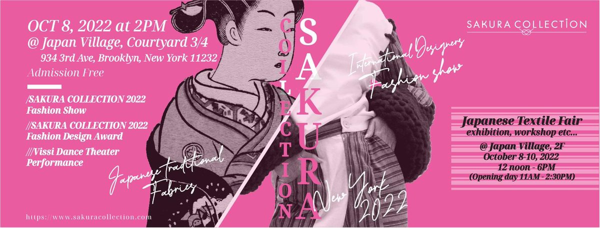 eventbrite.com/e/sakura-colle…

2022.10.8
at JAPAN VILLAGE brooklyn.

#fashion #art #nyc #Brooklyn #japanevent #JapanCons_NY 
#japanvillage #model #Showcase #design #japanesefabric #world design #designer #award #sakuracollection