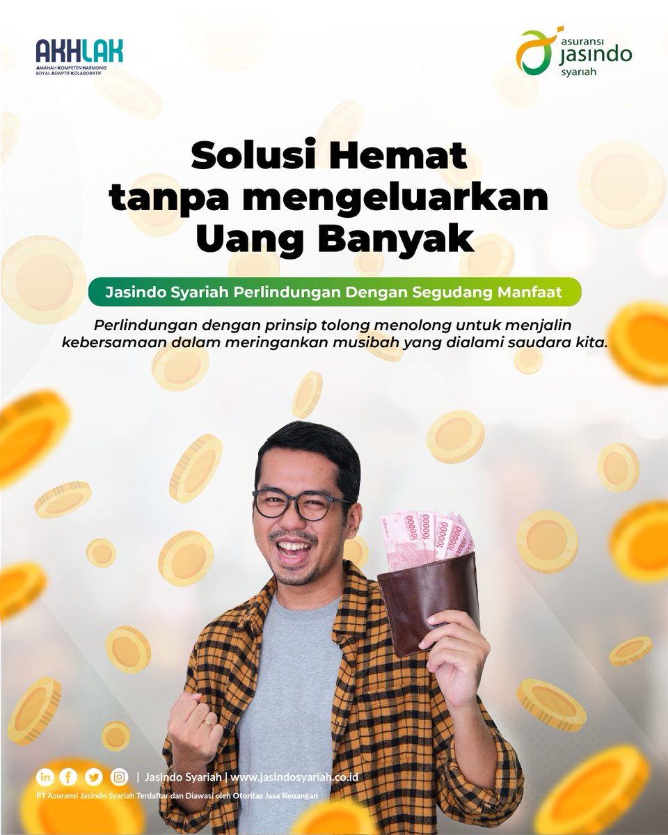 JasindoSyariah's tweet photo. Mau hemat? Milikin Asuransi Syariah.
Info lebih lengkap kunjungi website kami ya
https://t.co/TcjrwwsV7k
#SolusiHemat #AsuransiSyariah #MariBerasuransiSyariah
#HalalLifestyle #JasindoSyariah https://t.co/L2u8cXrU9w