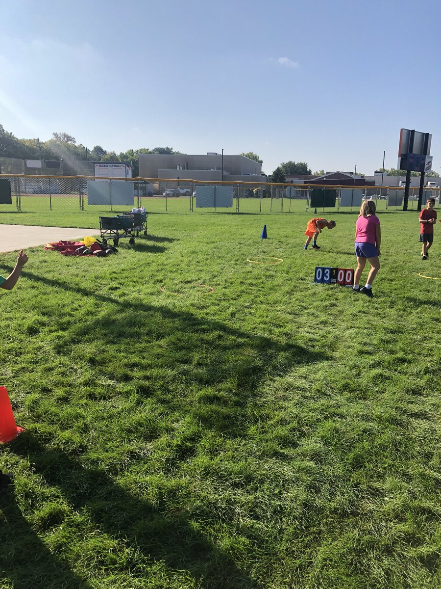 RocketPE's tweet photo. Great to be back with the students! Snapshot of our week 2 throwing activities. Each hoop has a different point value. Lots of action!! https://t.co/JAY1YSoZb6