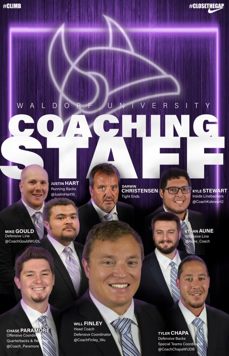 Follow and hit up our coaches on Twitter. Our culture and tradition is growing every single year! These are the men that lead us into battle every single week. #CloseTheGap #CLIMB