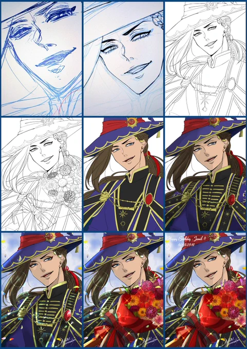 スマホ内のアルバム整理してたら、イラストの過程を保存してたの何枚かあったので…消しちゃうし纏めたの載せとく。
最近描いたジャミ誕と🐍🥥内緒話のイラスト。 