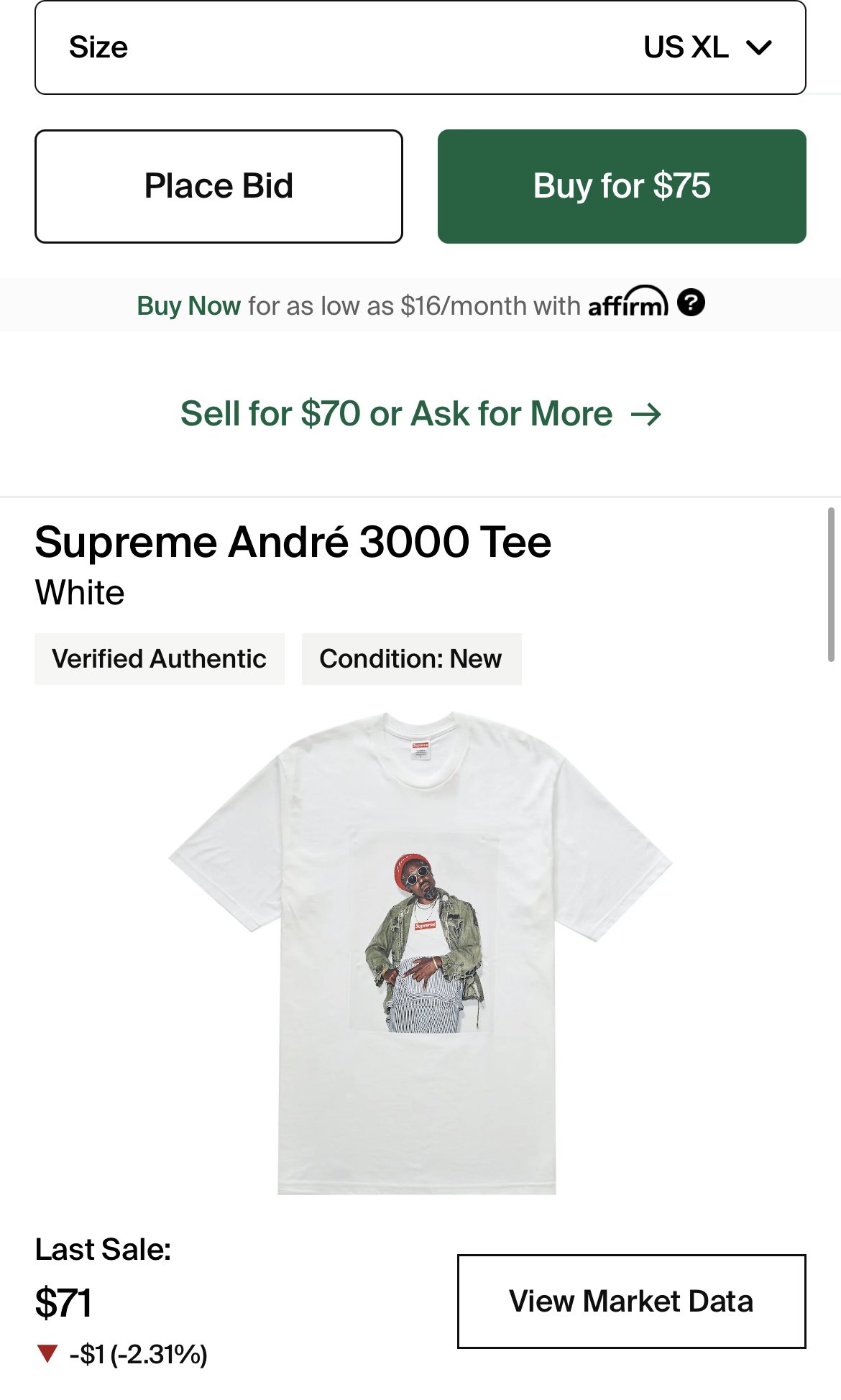 海外輸入商品 Andre Supreme 3000 XL Stone Tee Tシャツ/カットソー(半袖/袖なし)