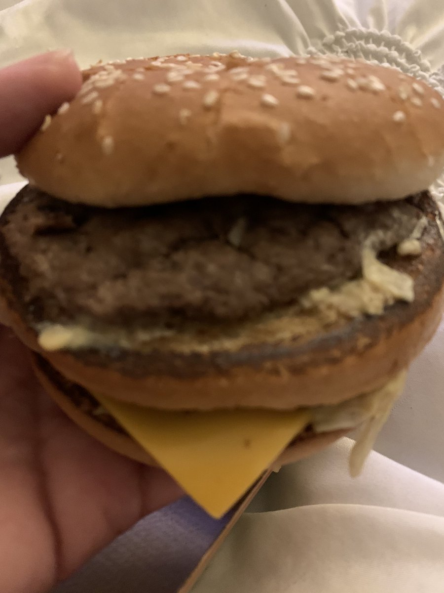 DortchDebra's tweet photo. @McDonalds Who is getting my second piece of cheese? Is there a lettuce shortage? #notsatisfied https://t.co/dn1fgls1dA