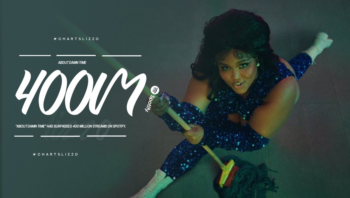 chartslizzo's tweet photo. .@Lizzo's “About Damn Time” has now surpassed 400 million streams on Spotify. It's her fourth song to reach this milestone. https://t.co/iu0nQZlmSS