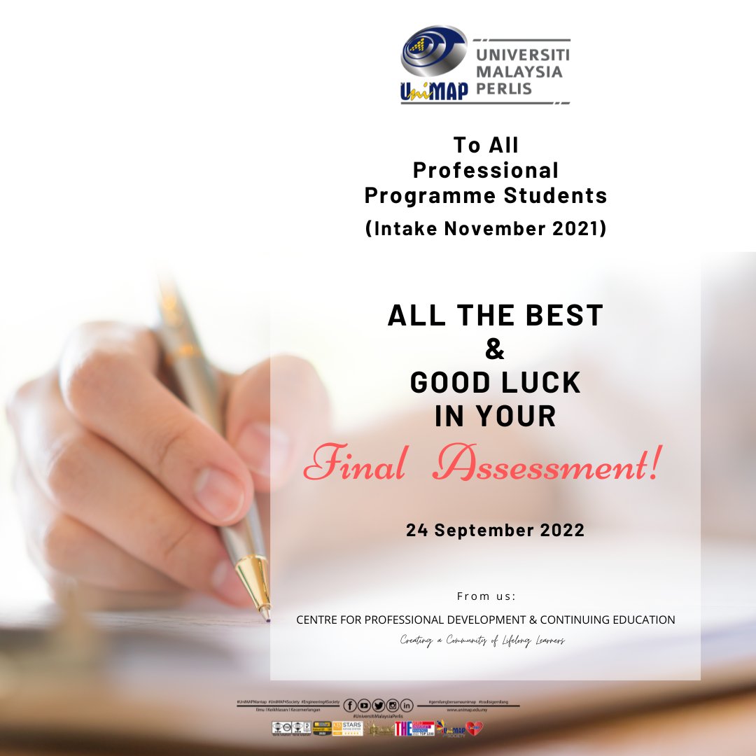 PDCE_UniMAP's tweet photo. Your success will be measured by your performance, so have faith in yourself! Best wishes for your final assessment!
#ProfessionalProgramme #FinalAssesment #GoodLuck #PDCEUniMAP https://t.co/CH33oO6lwz