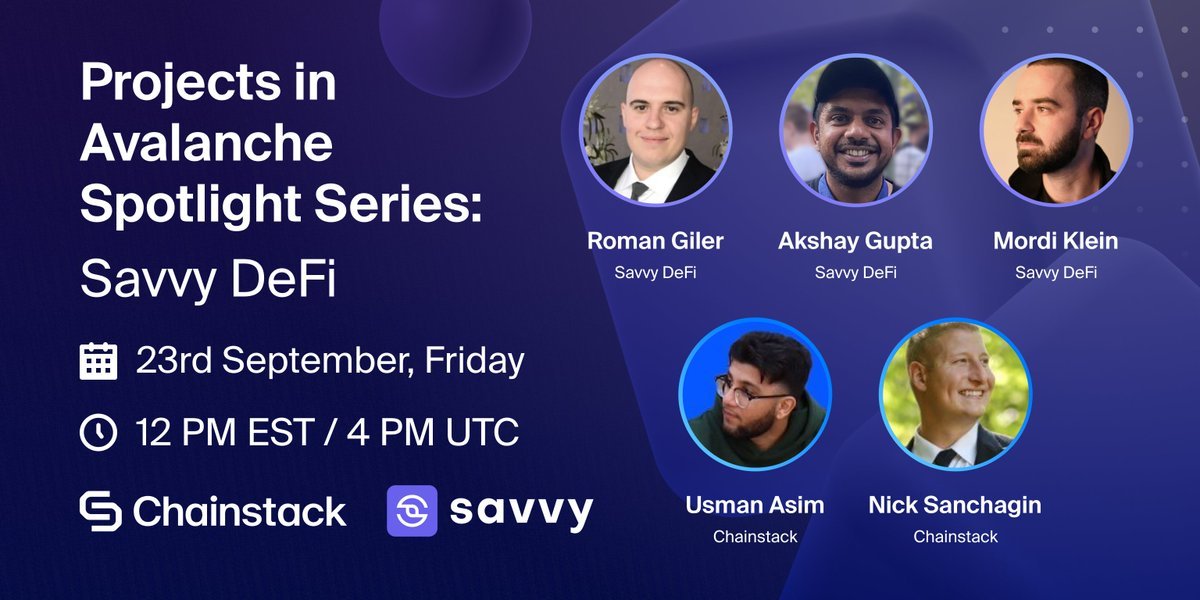 <a href="/SavvyDefi/">Savvy DeFi</a> - one of the most anticipated DeFi projects of the year building on @avalancheavax just announced that they are coming out of stealth. 

<a href="/ChainstackHQ/">Chainstack 💙🛠️</a> will host the team for their first joint AMA in spaces tomorrow! 

Be sure to set your reminders for this one 🔥