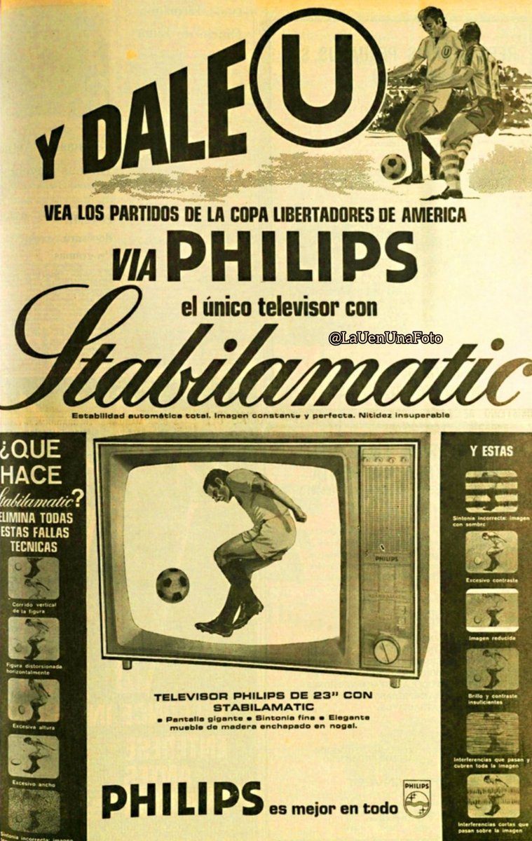 📸 Propaganda de la marca Philips y sus TVs con la tecnología de la época con motivo de la participación de la U en la Copa de 1972.