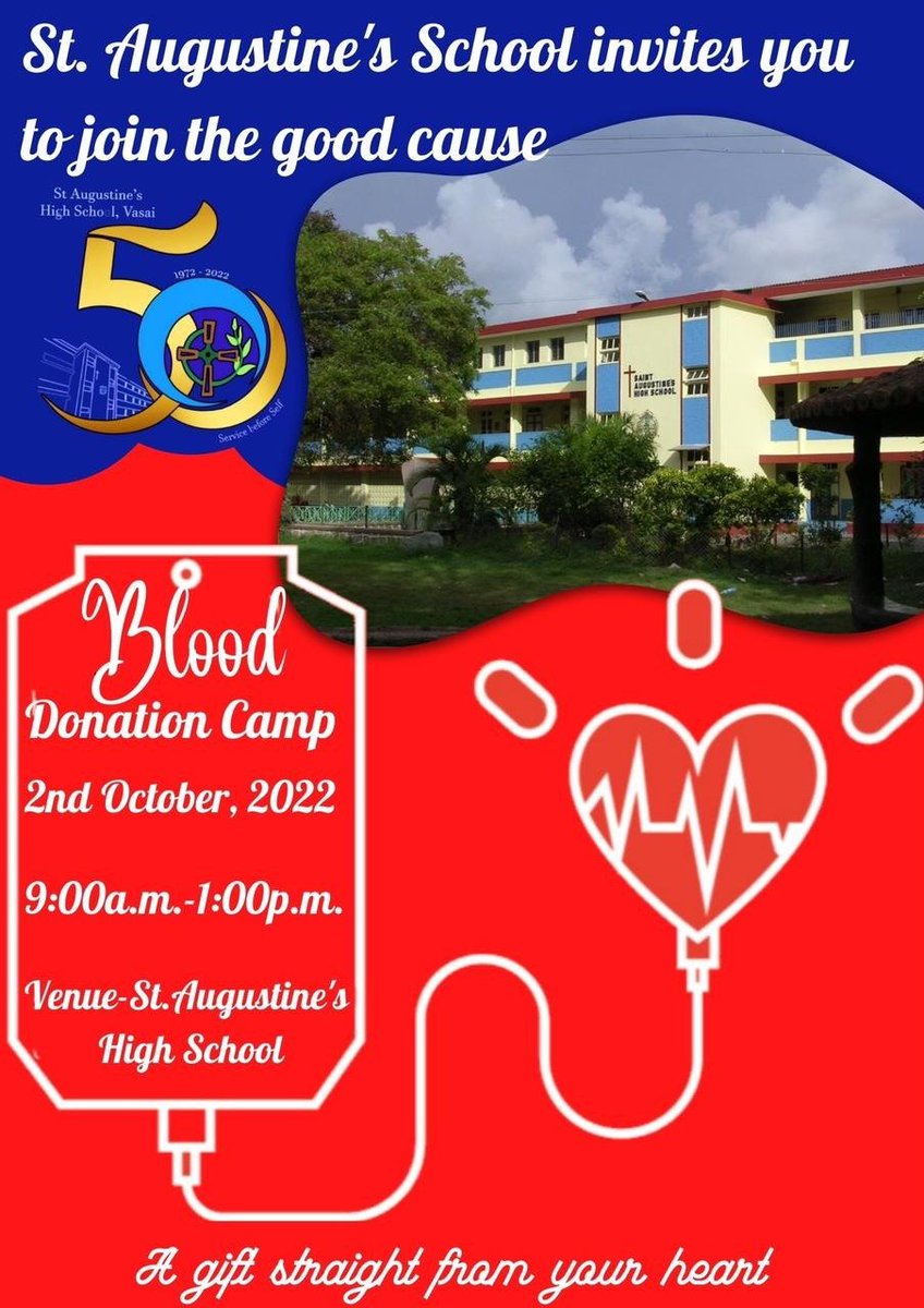 VasaiCity's tweet photo. If you’re a blood donor, you’re a hero to someone, somewhere, who received your gracious gift of life.
#blood #donation #SAHS #augustines #vasai #vasaicity https://t.co/F1Zz6Dlyt3