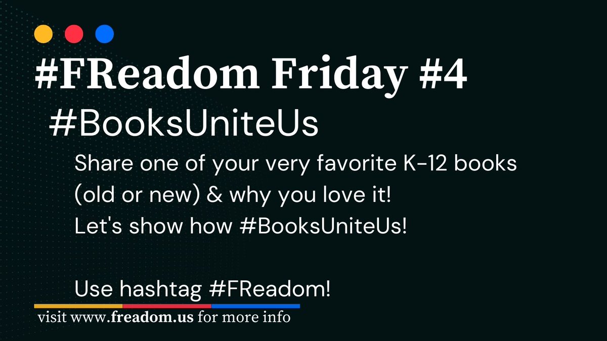FReadomFighters's tweet photo. It's #FReadom Friday!  Join us today in sharing some of YOUR favorite and inspiring K-12 books! Use hashtags #BooksUniteUs and #FReadom. https://t.co/QzYKS7aw6l