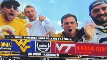 BullpenRob's tweet photo. Look at these Sunnyside Bullpen faithful representing for the win against Va Tech....LETS GOOOOOO!!!! @SUNNYSIDEBULLP1 @TheRealHerrick @WVUBarstool @WVUfootball https://t.co/9kdEyPcJwC