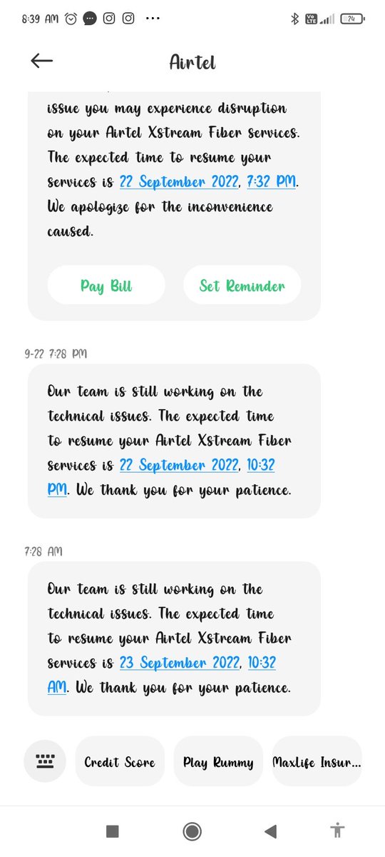 TanuSuuraj's tweet photo. @airtelindia 

Hi, till when can I get my service resumed my job 'pletly depends on internet and it's not working sinse yesterday I mayurpark aurangabad maharashtra. https://t.co/cC1Xe66Qs1