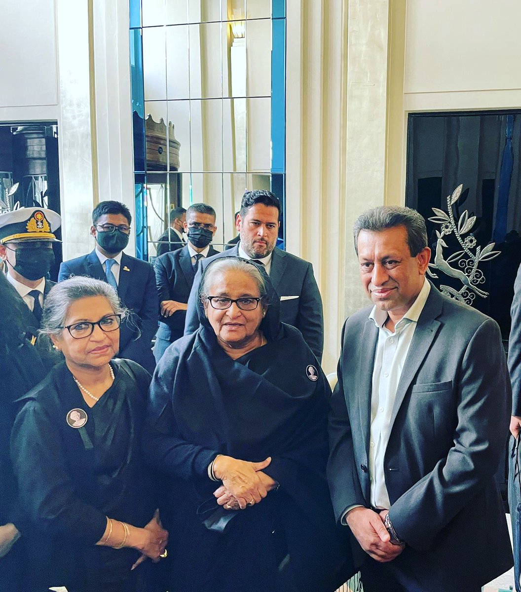 H.E. Sheikh Hasina, the Prime Minister of the People's Republic of Bangladesh and her younger sister Sheikh Rehana with Foysol Choudhury MBE, Member of the Scottish Parliament, Shadow Minister for Culture, Europe and International Development.