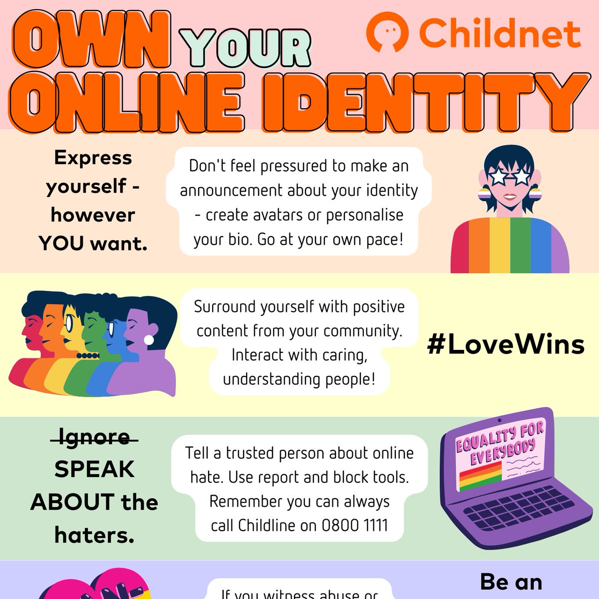 Own Your Online Identity this #BiVisibilityDay. You can download and print our poster for free and support Bi people and the wider LGBTQ+ community in the classroom or at home. #OnlineSafety childnet.com/pride