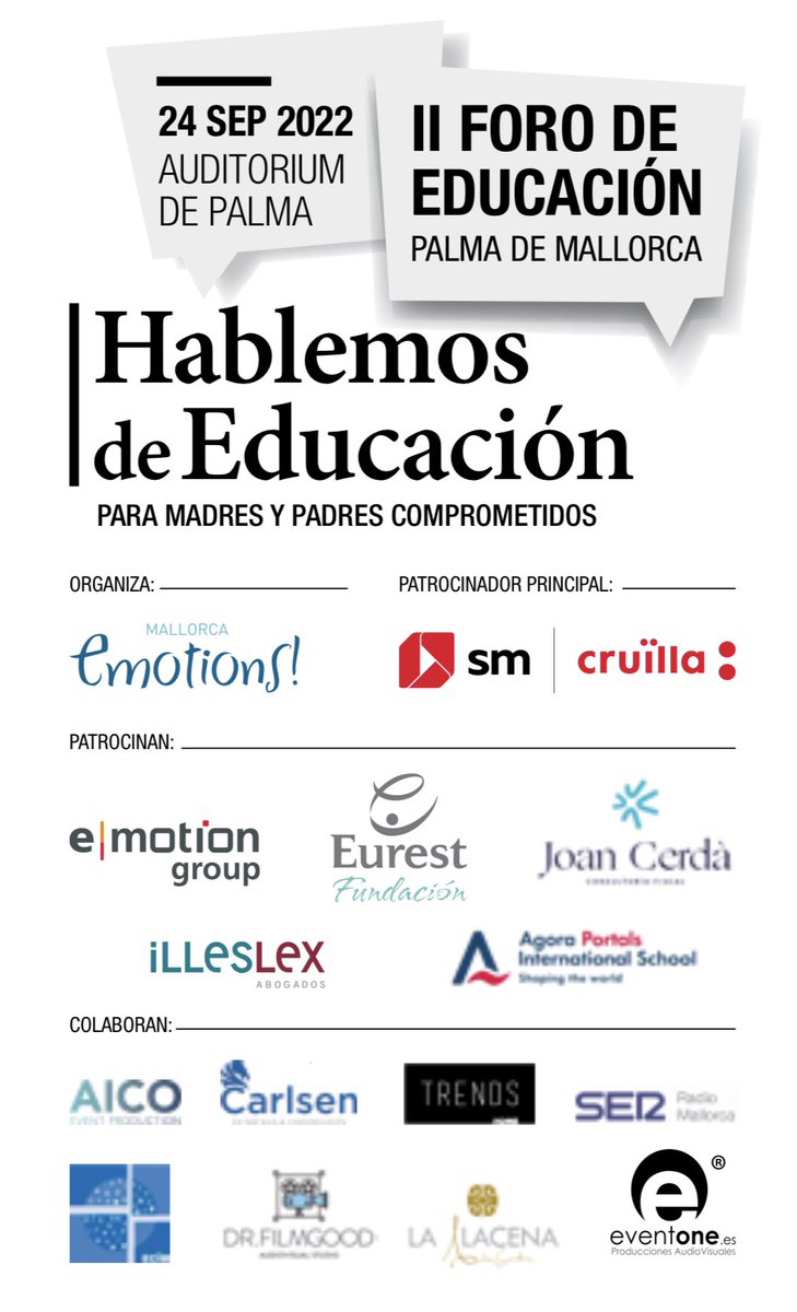 Mañana celebramos el II Foro Hablemos de Educación, y hoy queremos dar las gracias a todas las empresas que con su apoyo y compromiso con la #educación lo han hecho posible. Gracias ♥️