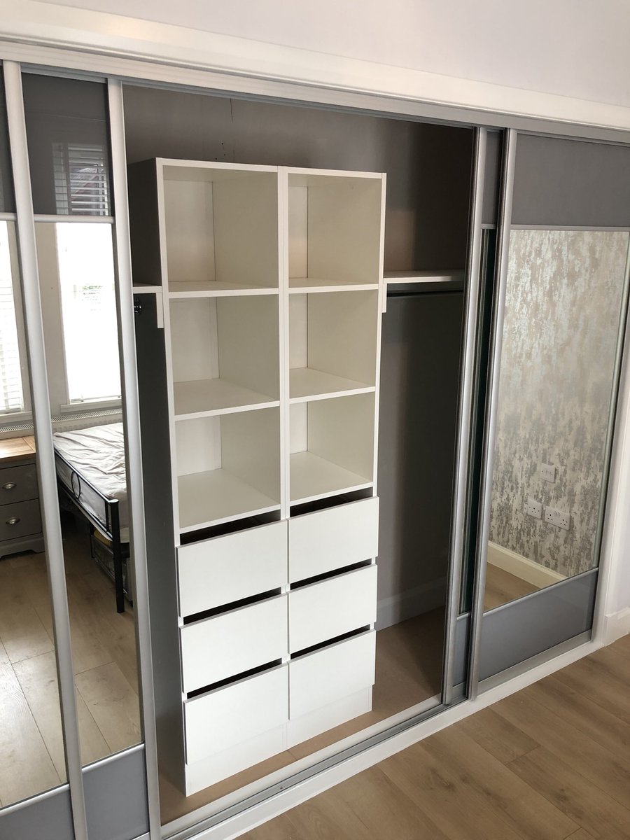 jandersonjoiner's tweet photo. 4 piece sliding mirror wardrobe finished in with his & hers storage units, hanging & shelving, added 3 soft close drawers also #fittedwardrobes #slidingdoors #bedroomstorage #storageideas #homeimprovement #interiors #bespokestorage #joinery #carpentry #Edinburgh #eastlothian https://t.co/cP3jRjrCtQ
