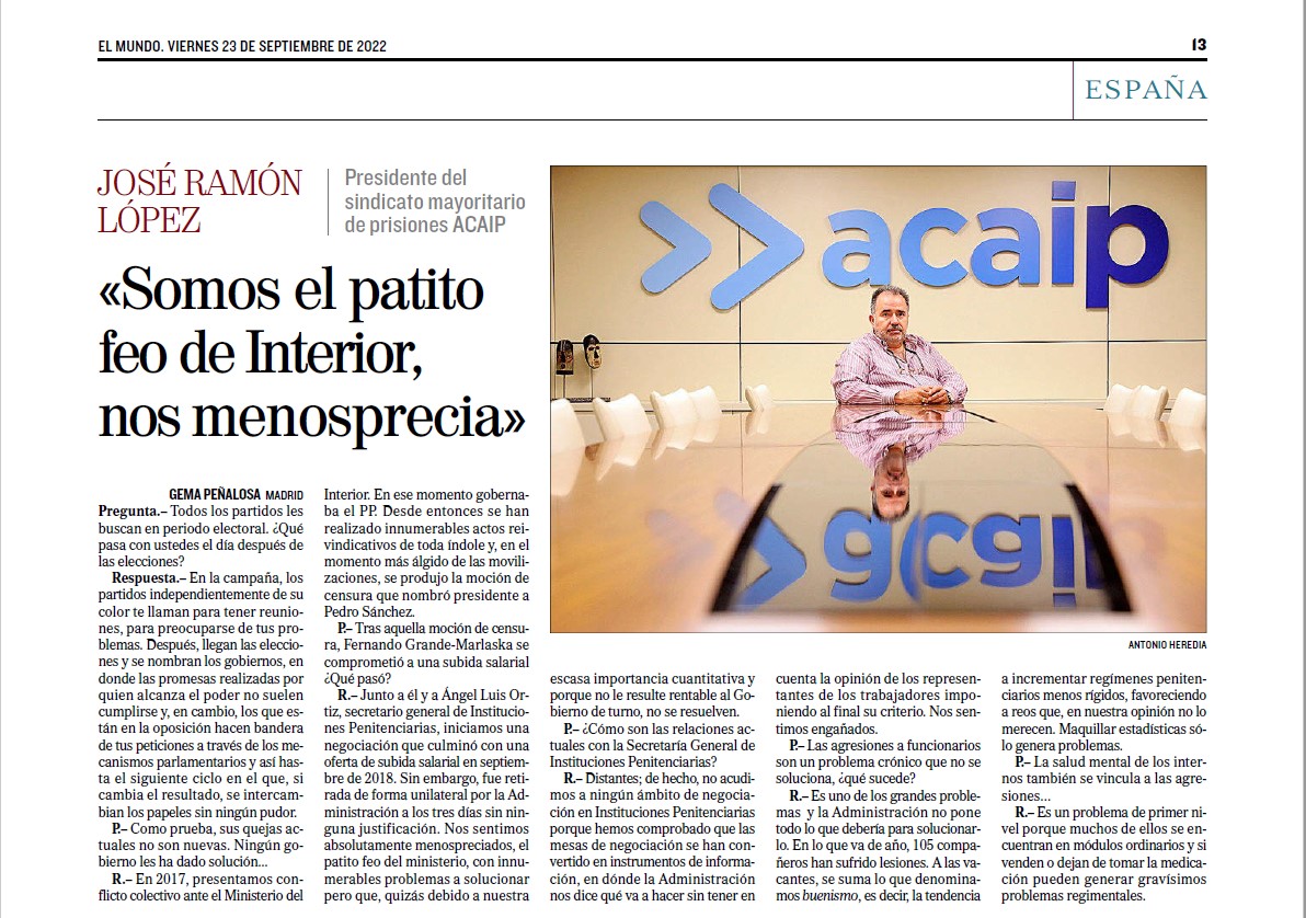 Entrevista presidente <a href="/acaipsindicato/">ACAIP</a> en diario <a href="/DiarioElMundo/">Diario El Mundo 🌐</a> con motivo de la celebración de la Merced