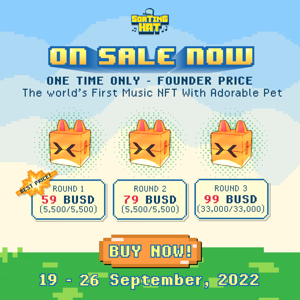 Sortinghatgame's tweet image. 📢   How nice would it be if your Hat-Pet were the most excellent star?  ✨

Now is the chance to get your hands on one of a kind Mystery Box that contains a remarkable Hat-Pet with only 59 BUSD.   🔥 🚀 

Get One Now: packsale.sortinghat.game