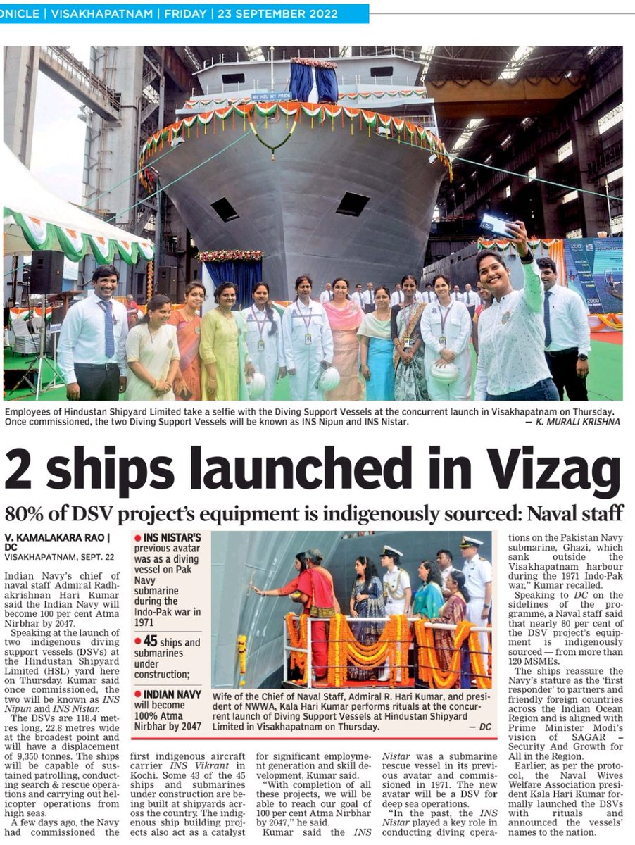 My #news article in @DeccanChronicle on @indiannavy #INDIGENOUS #Indigenoustwitter vessels, #ships being built at @CMD_HSL #Visakhapatnam #Vizag #Andhra #Navy