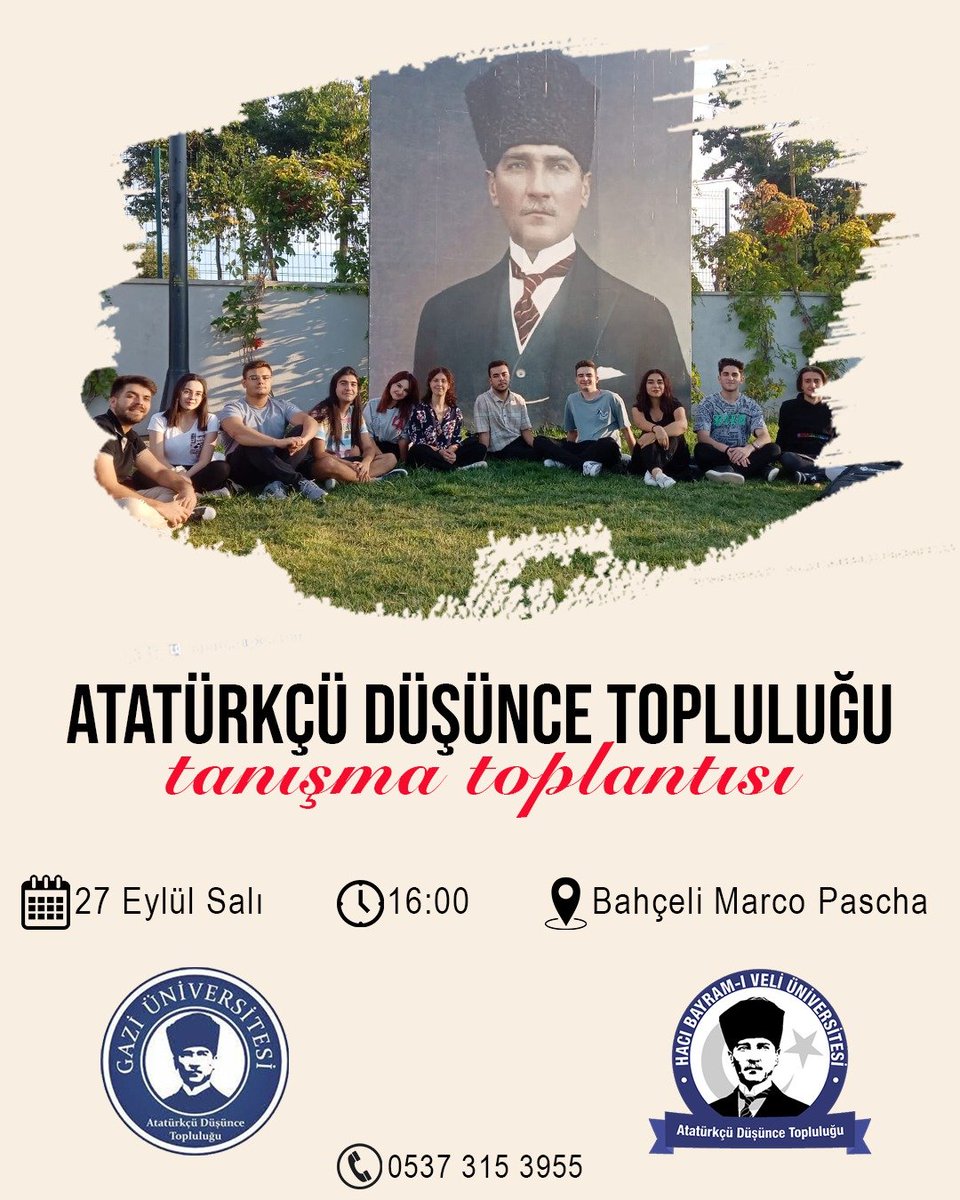 ADT tanışma toplantımıza katılmak isteyen tüm arkadaşlarımızı bekleriz. 
🗓 27 Eylül Salı
🕛16.00
📞+90 537 315 39 55