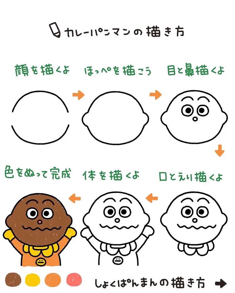 これ見て描いたら、誰でも上手にアンパンマンのキャラクターが描けるよ♪