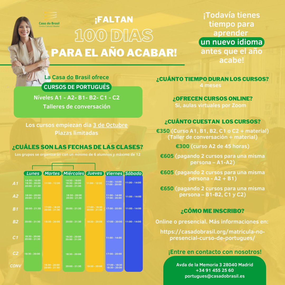 capoeiramadrid's tweet photo. RT casadobrasil_es "¡Faltan 100 días para el año acabar! ¿Quieres aprender un nuevo idioma en 2022? En Casa do Brasil puedes aprender portugués. 

#casadobrasil #casadobrasiles #cursosdeportugues #celpebras https://t.co/C8VPNClwOx"