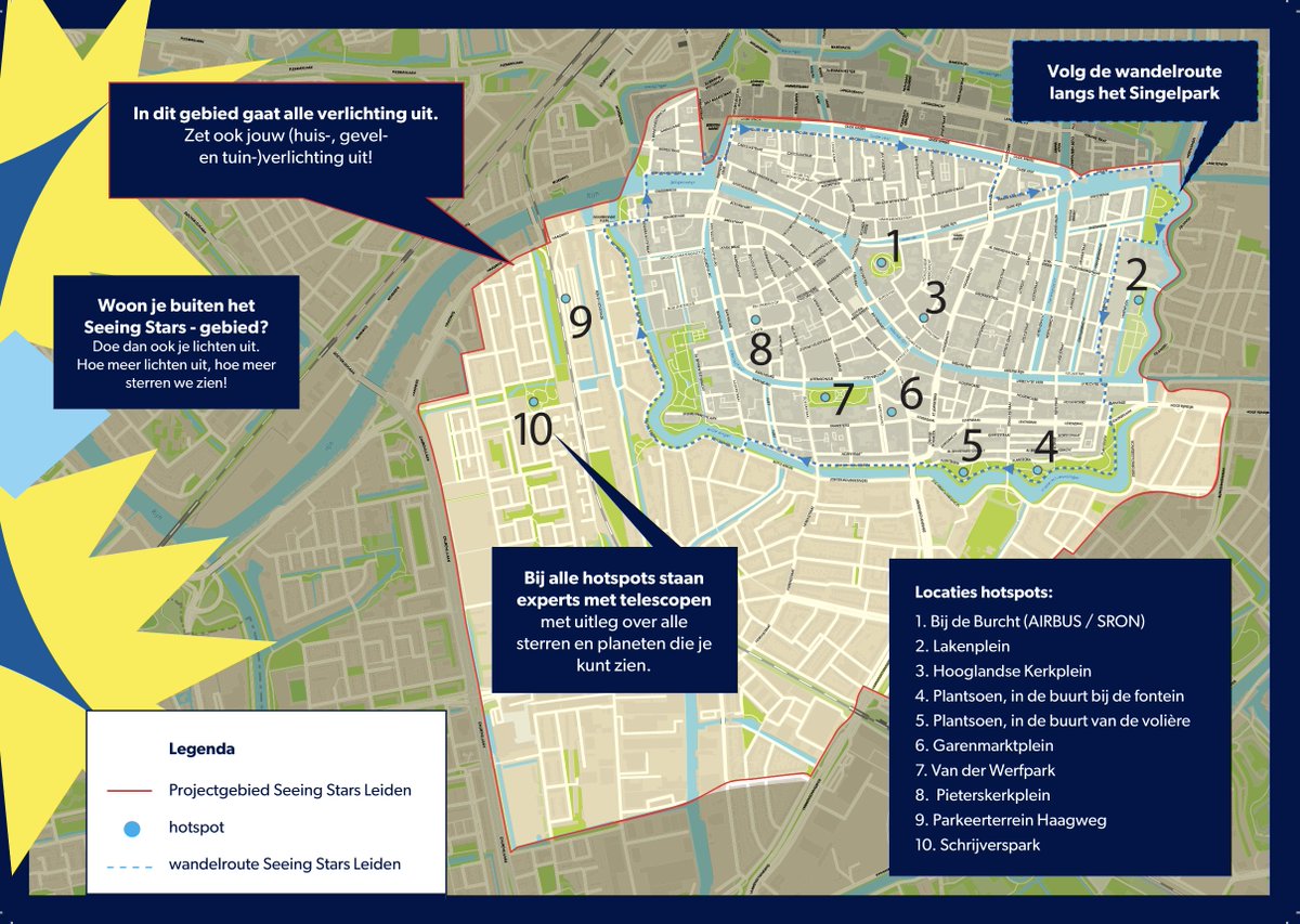Seeing Stars Leiden gaat door! Zondag tussen 22:00 en 23:00 gaan de lichten uit en sterren aan! 🌟
Kijk op de kaart waar de dichtstbijzijnde hotspots zijn voor een kijkje door de telescoop en uitleg van experts! 🔭🪐✨
#SeeingStars #Leiden2022 #TheSpaceWeekNL