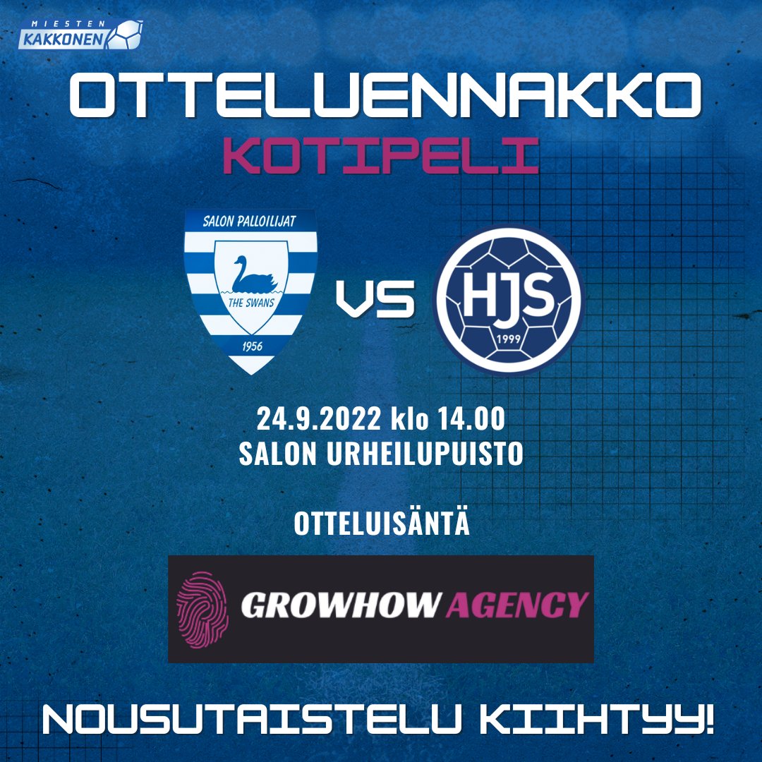 Huomenna pelataan Growhow Agencyn isännöimä runkosarjan viimeinen @MiestenK kotipeli @HJS_Edustus vastaan. Revanssi ja 10:s voitto putkeen on ainoa tavoite. Tule paikalle ja ole osa tätä tarinaa, ei enää montaa mahdollisuutta jäljellä! ⚠️

Otteluennakko:
joutsenlauma.fi/post/revanssi-…
