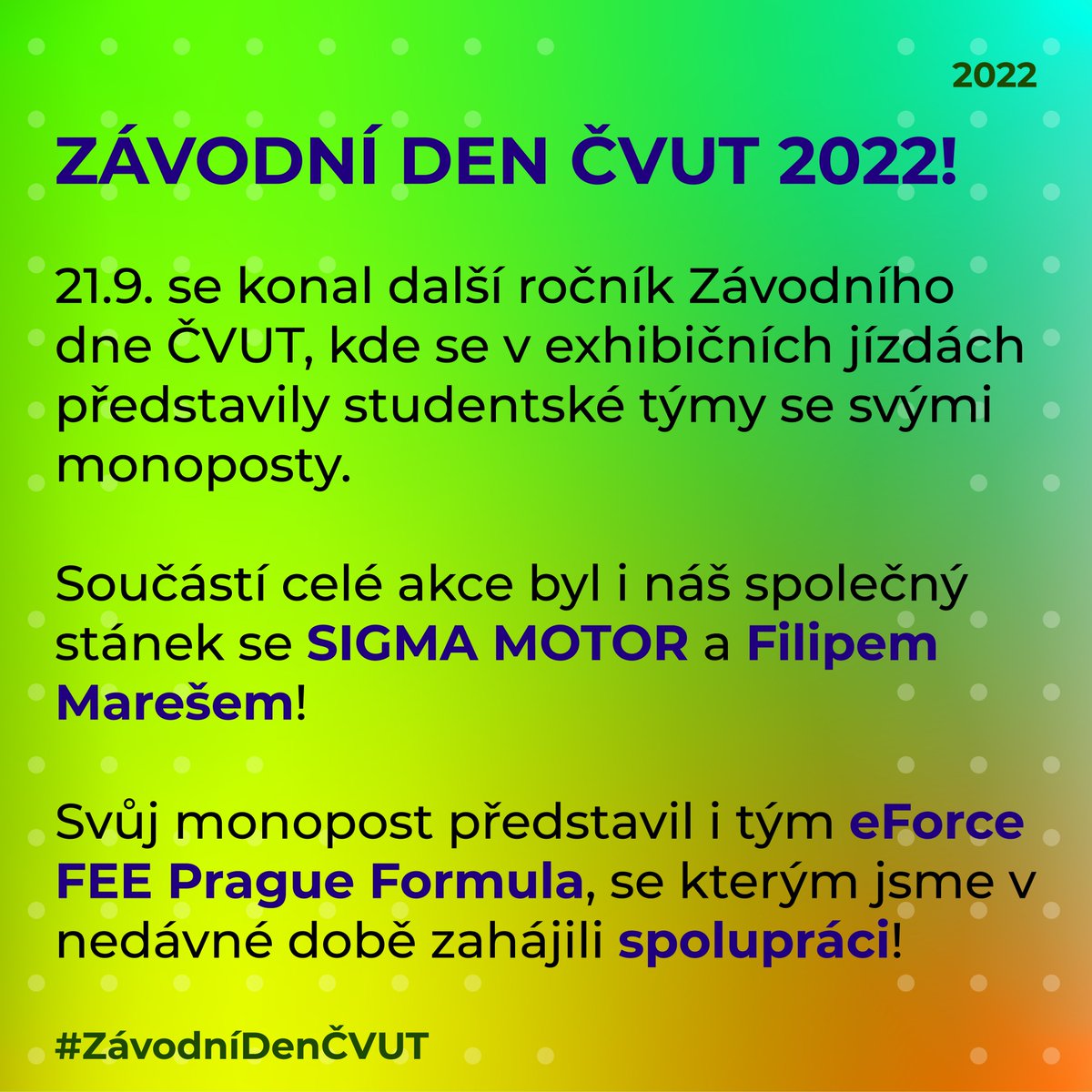 EntryTechNews's tweet photo. ZÁVODNÍ DEN ČVUT 2022! 🏁
21.9. Se konal další ročník Závodního dne ČVUT, kde se v exhibičních jízdách představily studentské týmy se svými monoposty. Součástí celé akce byl i náš společný stánek se SIGMA a Filipem Marešem! 🏎
#EntryEngineering #ZavodníDenČVUT #FormulaStudent https://t.co/93s5ujOGKj