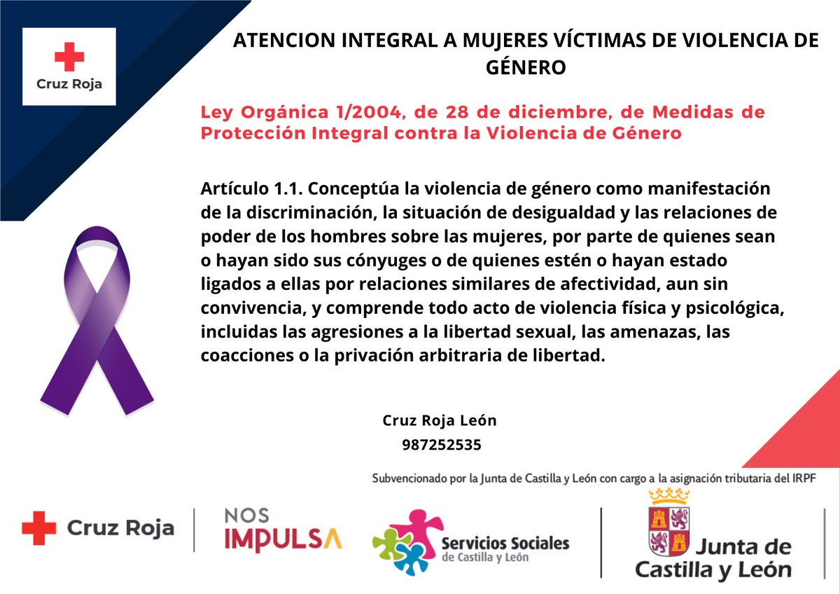 CruzRojaLeonES's tweet photo. Atención Integral a mujeres víctimas de violencia de género.
Financia @jcyl  - @familiajcyl  
#Empoder@MujerVGCyL https://t.co/hacM8Jos1e