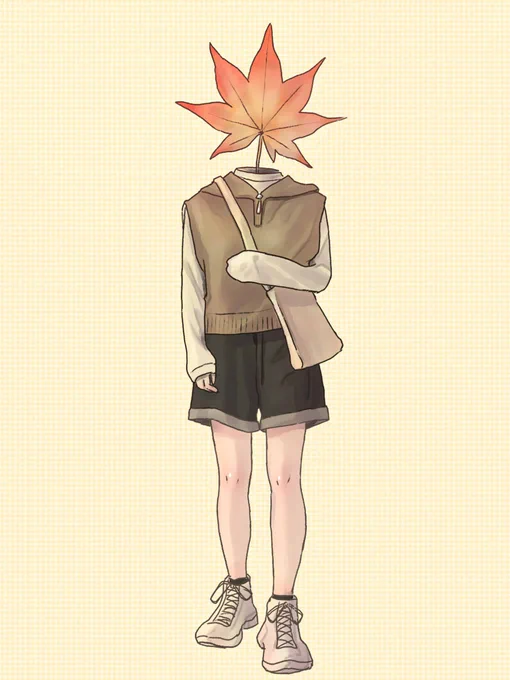 秋分の日なので、もみじ頭ちゃん描きました#異形頭 #objecthead 