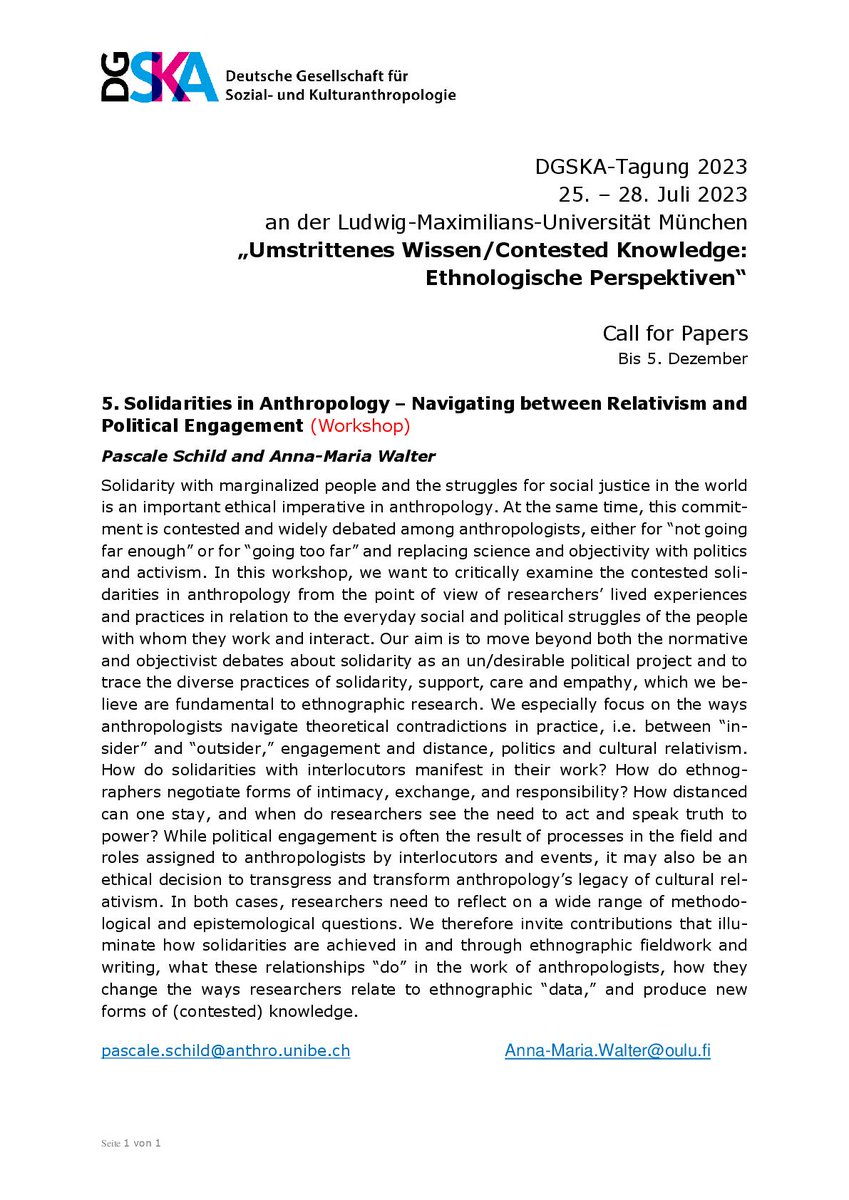 A_MWalter's tweet photo. For anthro friends in and around Germany: Please consider participating in our panel on solidarity in anthropology at next years' DGSKA (@SozKultAnthro) conference in Munich - Looking forward to interesting discussions @PascaleSchild https://t.co/qnHiMKFWFf