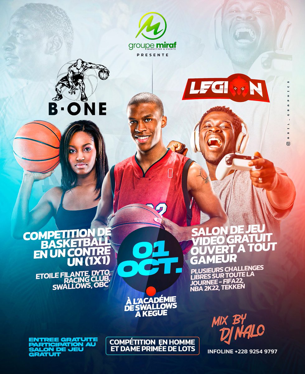 GroupeMiraf's tweet image. B-ONE PICK-UP SHOW IS HERE!Rdv pris sur le terrain de Basket de Swallows (Kegué) avec les meilleurs de la capitale pour un show épique en 1x1🏀Que la fête soit encore plus belle « LEGION » un salon E-Sport sera installé pour le plaisir des gameurs😍🎮
TOUT CELA GRATUITEMENT🤌🏾🔥