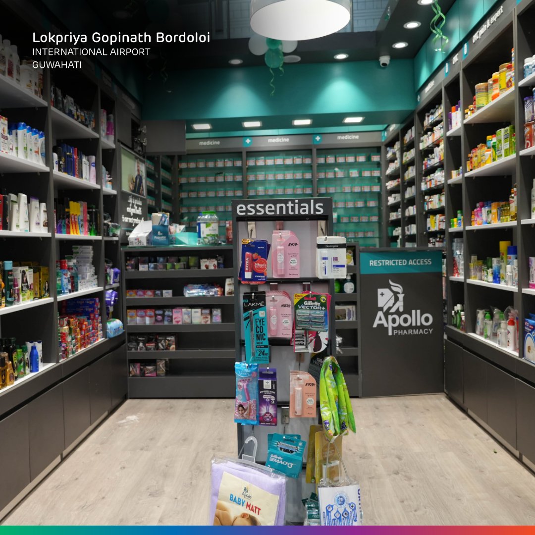 GuwahatiAirport's tweet photo. Forgot your medicines at home? Now, get them right at your #GatewayToGoodnes. We’re thrilled to announce that @ApolloPharmacy has opened their stores at departure area, near Goodwyn Tea Express, and also at arrival, near Wimbley Store.
#Pharmacy #Medicines #Airport https://t.co/rMqZTKiBI7