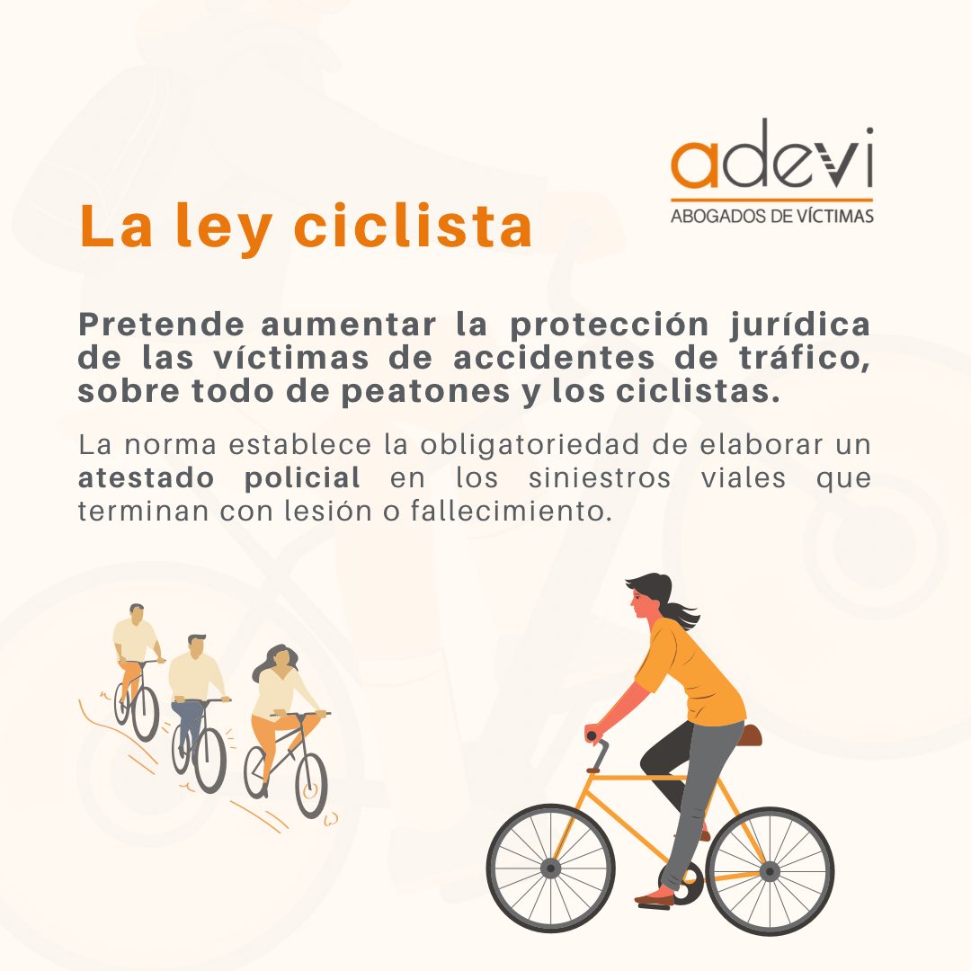 AsociacionAdevi's tweet photo. 🚴‍♀️🚶‍♀️La ley de modificación del Código Penal en materia de imprudencia en la conducción de vehículos a motor o ciclomotor responde al posible desamparo en el que se han visto los peatones o los ciclistas víctimas de siniestros viales. 
👉🏻 https://t.co/sU0MY2xh9N https://t.co/niYt16Uo8D