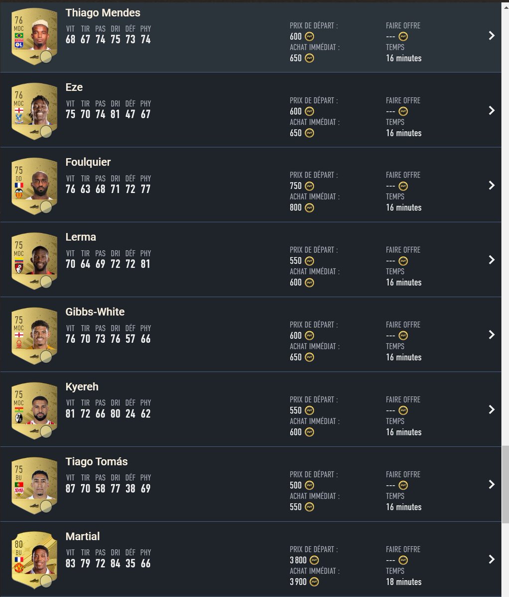 Nikovda's tweet photo. #FIFA23 #FUT23 #AR #APPLIWEB 58 joueurs en ventes💵📈🪙💸🤑 voici quelques exemples de joueurs que je vous partage et vous ca brasse fort les crédits ? https://t.co/L9m5m6zDIO