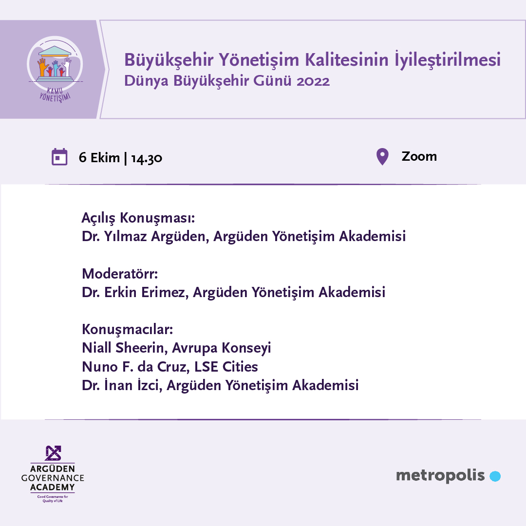 Dünya Büyükşehirler Günü kapsamında <a href="/metropolis_org/">Metropolis</a>  iş birliğinde Büyükşehir Belediye Yönetişim Karnesi Modeli’ni uluslararası düzeydeki konuşmacılarla tartışıyoruz.

Kayıt olmak için: docs.google.com/forms/d/e/1FAI…
#Dünya #Büyükşehir #Yönetişim #Kalite #WorldMetropolitanDay