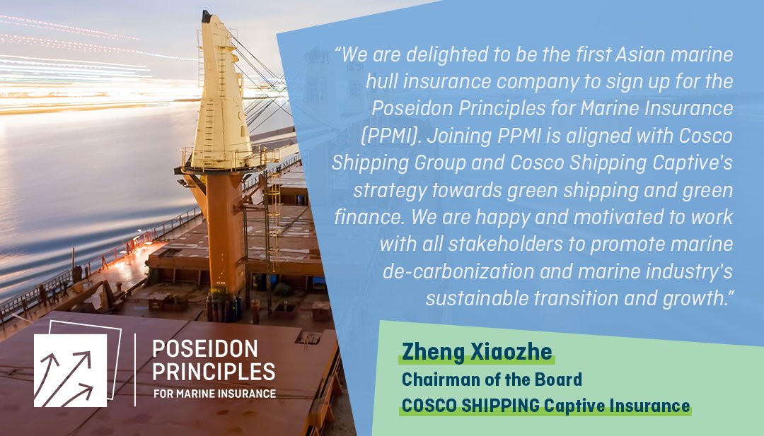 PP4Insurance's tweet photo. We are delighted to welcome COSCO SHIPPING Captive Insurance to the #PoseidonPrinciplesforMarineInsurance as the first Asian marine hull insurance company.

Learn more ➡️ https://t.co/SJ3Csoa3cY https://t.co/01PQblN65n