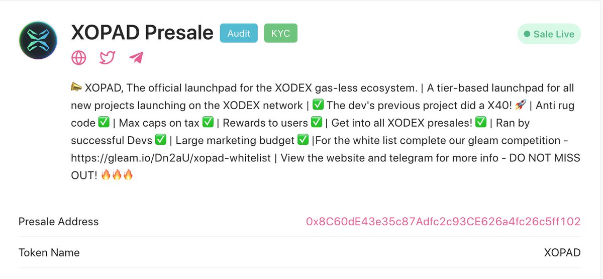 XOPADofficial's tweet photo. #XOPAD Pre-sale is still live and open to the public on 
@pinkecosystem SC is reached, only 100 BNB left until HC.  PRE-SALE IS LIVE NOW AT PINK-SALE
https://t.co/Zd1jWOkFjM
#BNB #XODEX #presale #ETHMerge #x1000GEM @gleamapp https://t.co/2hOeVjGsKc