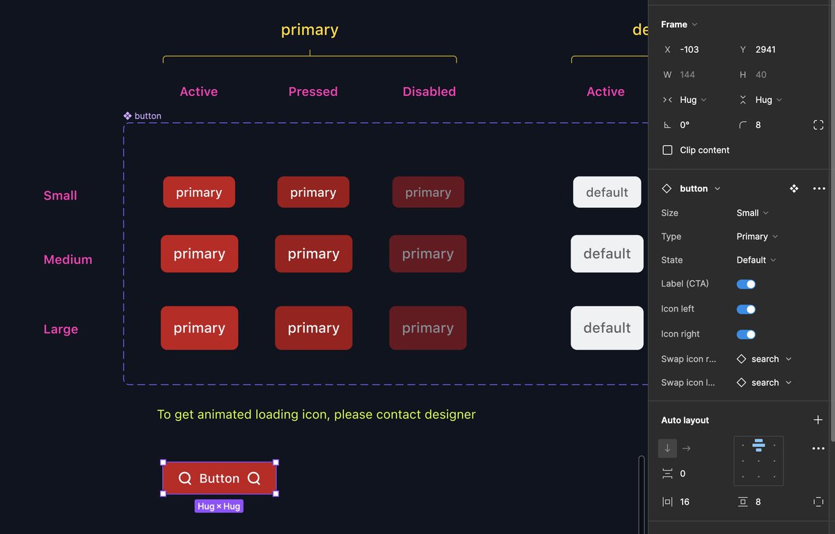 gnartb88's tweet photo. Finished updating our Button component using the newest features from @figma , Components Properties. Reduce ˜80% number of variants, from 126 to 26. 💯 #Components #figma #DesignSystem https://t.co/TTStSh2Jue