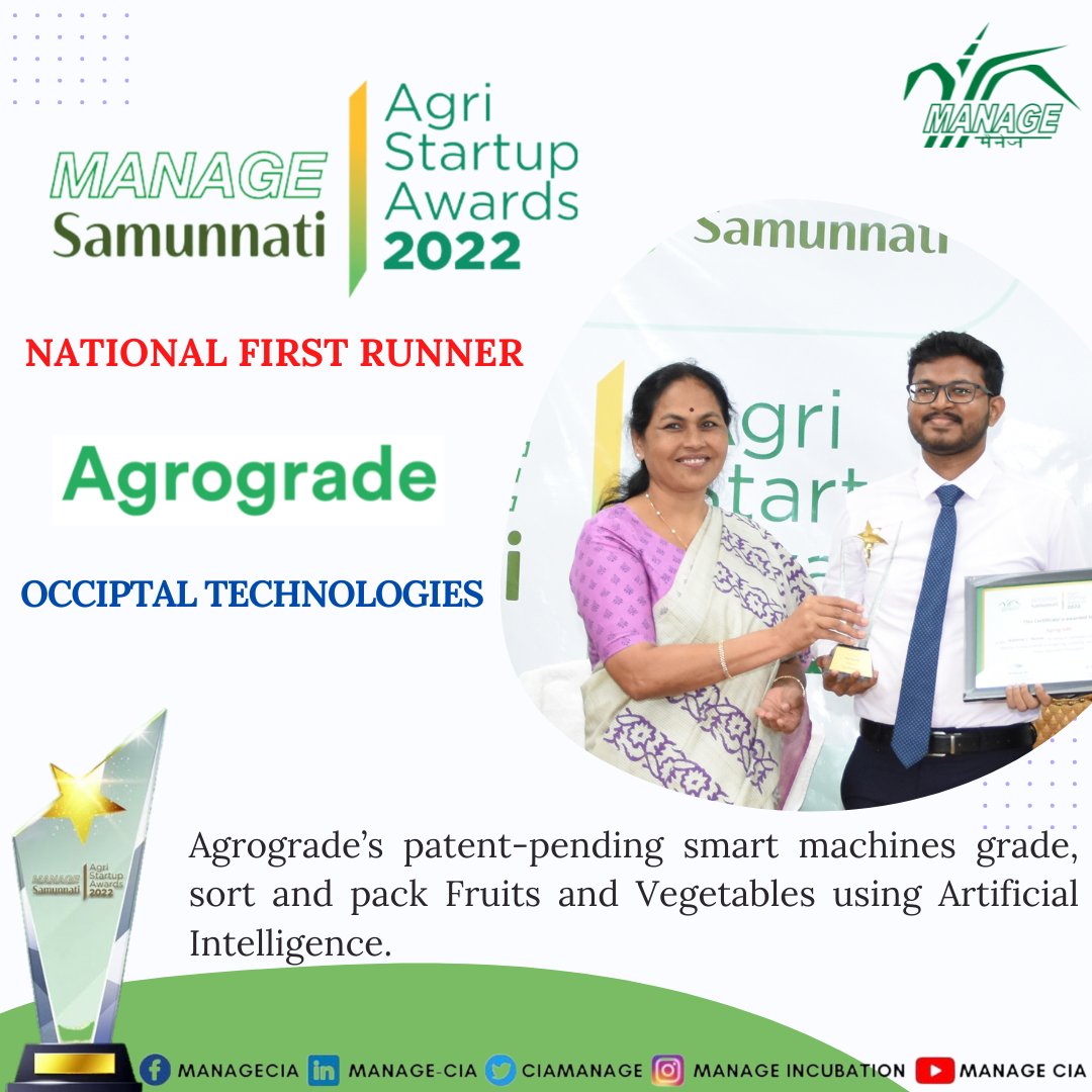 <a href="/ManageHyd/">MANAGE India</a>  &amp; @SamunnatiFin would like to congratulate <a href="/agrograde/">Agrograde</a>  for being the #National 1st Runner #Winner for MANAGE-Samunnati Agri Startups Awards 2022.

𝐓𝐨 𝐤𝐧𝐨𝐰 𝐦𝐨𝐫𝐞 𝐯𝐢𝐬𝐢𝐭:  agrograde.com

#ManageSamunnatiAgriStartupAwards