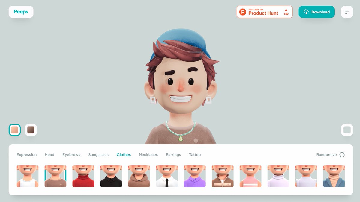 HarryLi0703's tweet photo. 推荐一个 UI8 团队的交互式3D头像制作器， 它可以选择不同的面孔 (表情)、头饰、眼睛、衣服等等来定制你的专属头像，提供了超过的可能性组合，支持下载1000x1000的透明PNG格式，可免费用于个人和商业项目中。

地址：https://t.co/UeDj5mPhYf https://t.co/XQZ0vdraf5