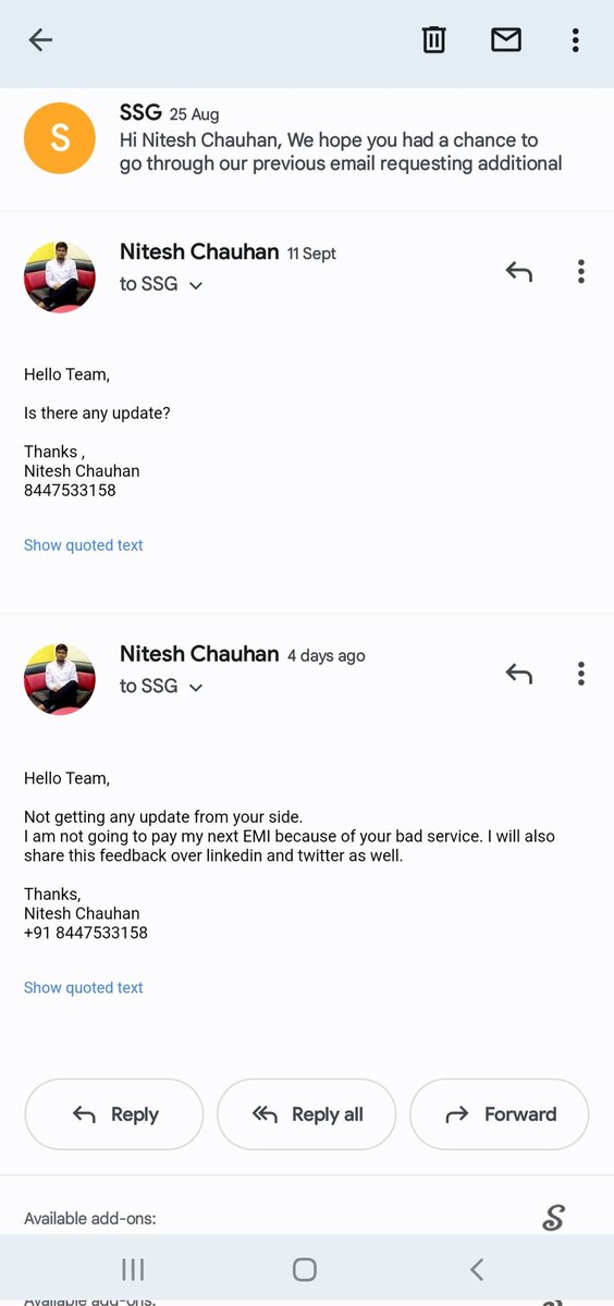 VatsNitesh9856's tweet photo. I enrolled myself with you in April'22 and it was my worst decision. #worstservice No one answered the call and no one reverting back on my mail. #noresponse #diconnecting call.
We paid 1 lakh fees for this type of service?
#simplilearn
#comsumercourt #righttohurt https://t.co/TfSmwtaZ3l