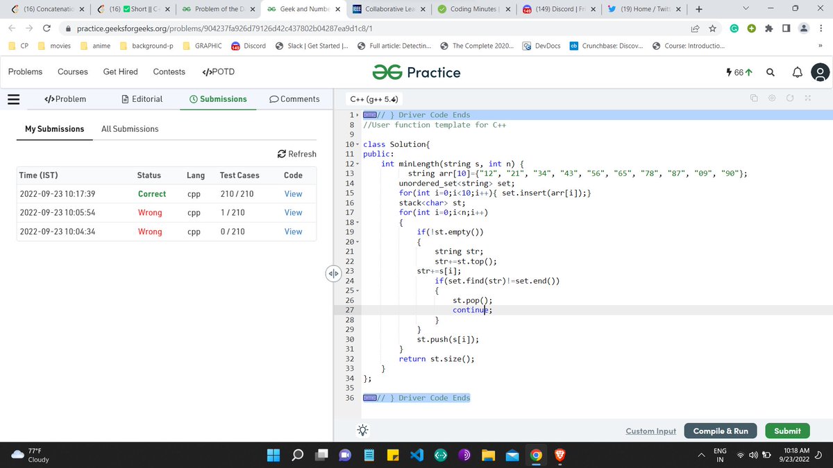 llDarkwayll's tweet photo. Day 85 of 100 Days of Code Program by
@CodeinCommunity

, Supported by
@MinutesCoding

Ques1:Geek String(GeeksforGeeks)
Code link:https://t.co/e57y55eAag
Discord:https://t.co/S4dOkeJfQi

#100daysofcodechallenge #codeincommunity #codein100daysofcode #100daysofcode #coding https://t.co/YyPBACHIlU
