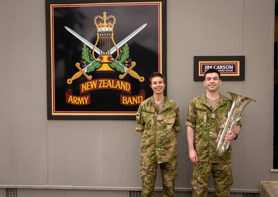 NZArmyBand's tweet photo. Introducing the band's two newest recruits, PTE Frankie Daly and PTE Cameron James!

PTE Daly is a local from Christchurch and joins us on keyboard. PTE James joins us from Brisbane, Australia on the euphonium.

Welcome to the unit 🥳

#nzarmy #nzarmyband https://t.co/F3xg1kllhw