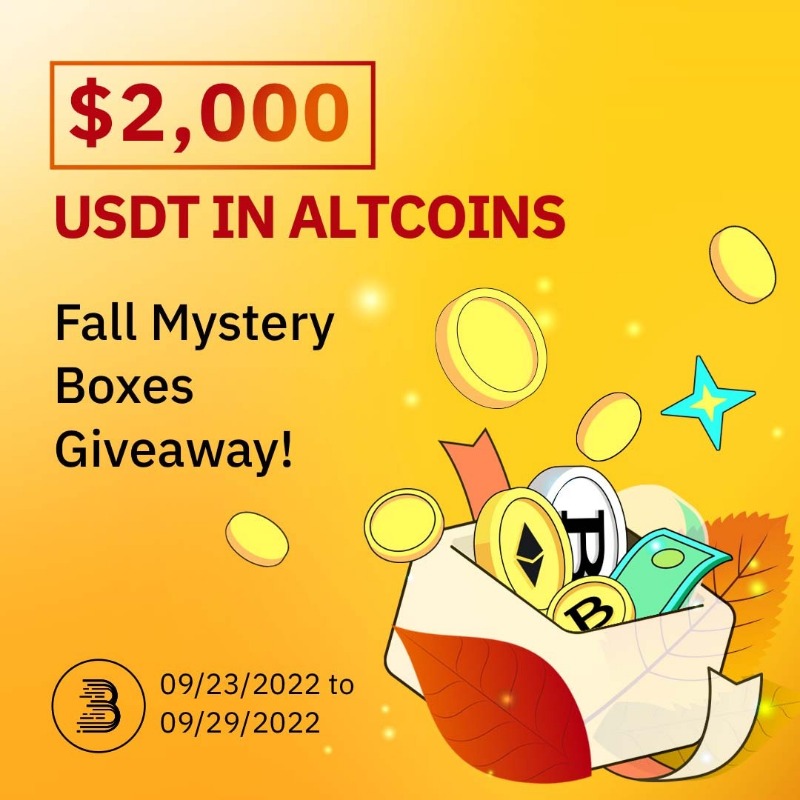 BitMartExchange's tweet photo. What's better than Pumpkin Spice on a fall day? #BitMart's Fall Mystery Boxes with up to $200 USDT in altcoins 🤩

1️⃣ Follow us, RT &amp; tag 3 friends
2️⃣ Sign up at https://t.co/e1Z81sLY1Y
3️⃣ Participate: https://t.co/eRrdN5FbKd

$2,000 USDT in altcoins for 71 lucky users 🎁