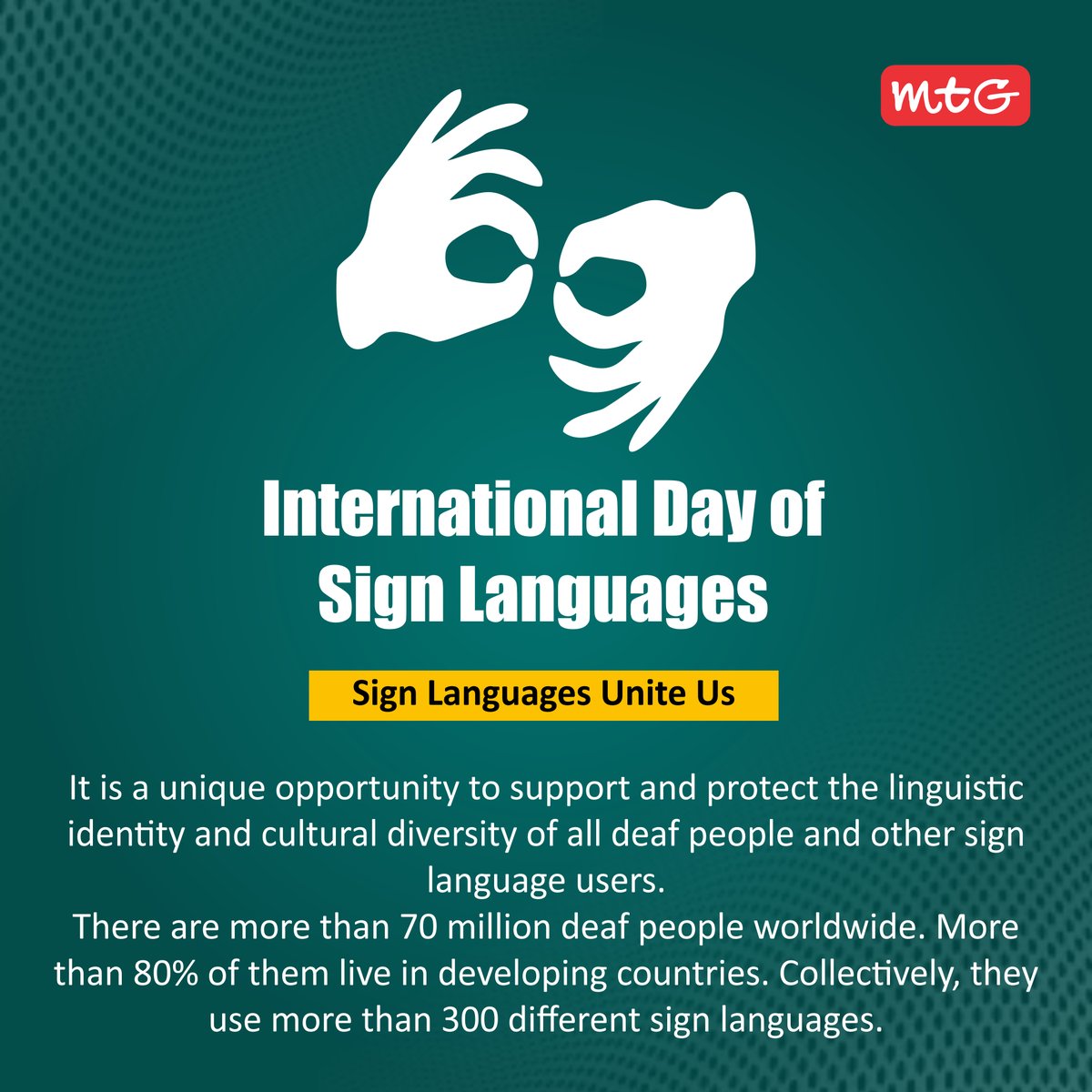 MTGBooks's tweet photo. #SignLanguageDay2022: Sign languages unite us!
Happy International Day of Sign Languages.
#InternationalDayofSignLanguage #SignLanguage #InternationalSignLanguageDay #signlanguagesunitesus https://t.co/84K0XgBiHI