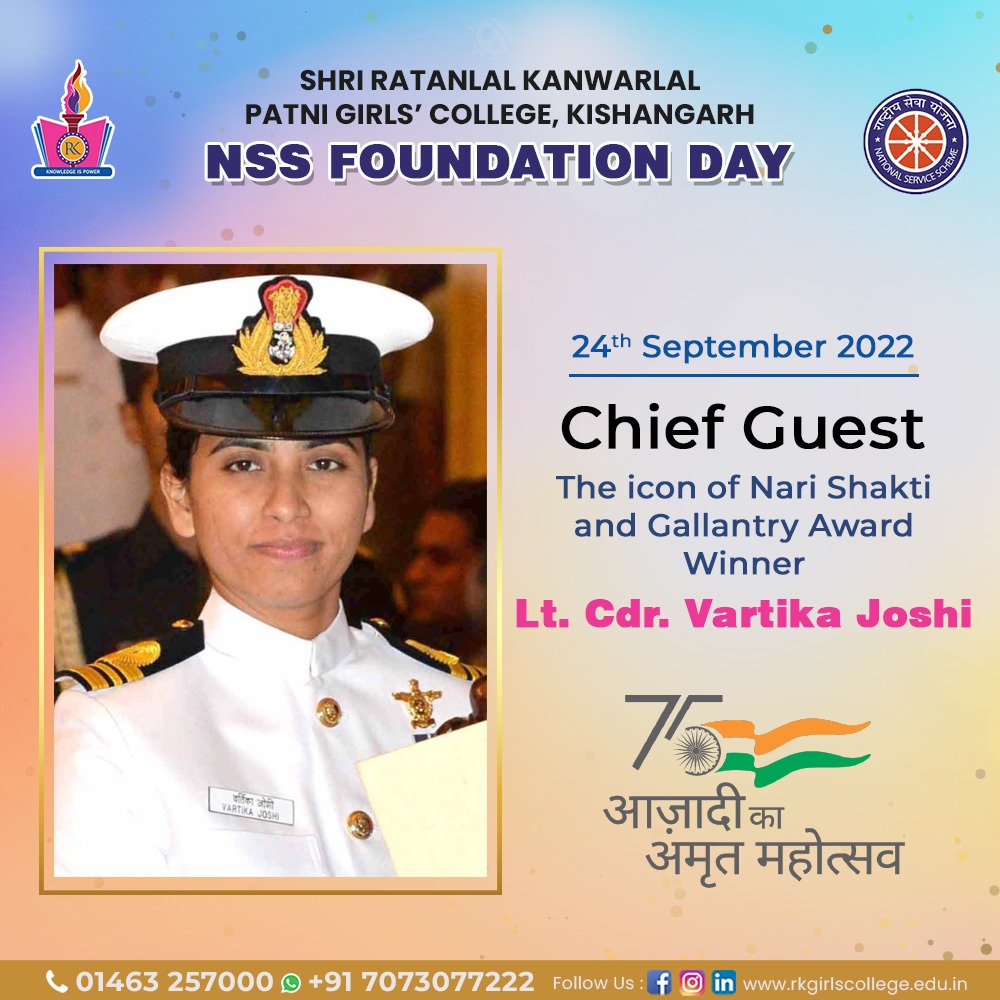 srkpgc_nss's tweet photo. It is a matter of great pride for all of us that like every year, this year's NSS Foundation day is being celebrated on the 24th of September with a renowned Icon of Nari Shakti and Gallantry Award Winner Cdr Vartika Joshi.
#Srkpgc #Srkpgc_nss #nss #rkgirls #Graduation https://t.co/uDBYQztzc8